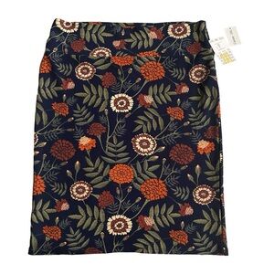 NWT  LULAROE CASSIE Pencil Skirt Size 3XL Navy Blue Rust Tan Stretch Knee